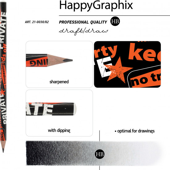 Набор карандашей чернографитовых «HappyGraphix. Keep away. Private»