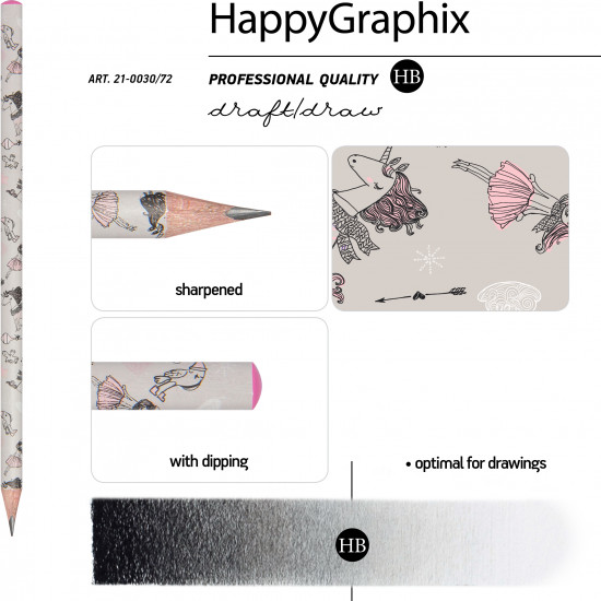 Набор карандашей чернографитовых «HappyGraphix. Девочка и единорог. Сердечки»