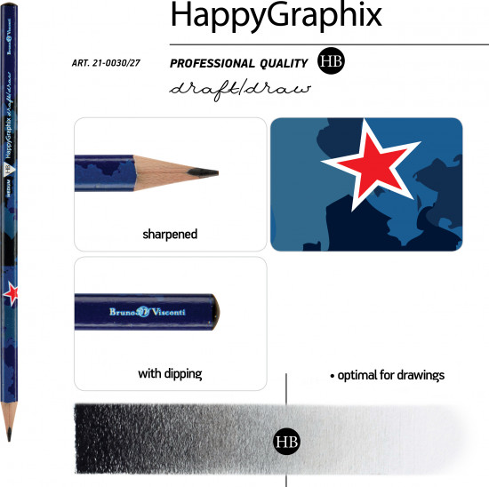 Набор карандашей чернографитовых «HappyGraphix. Милитари синий»