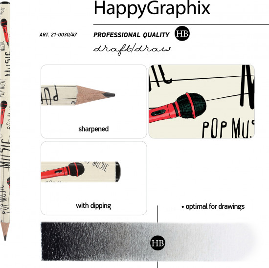 Набор карандашей чернографитовых «HappyGraphix. Музыка. Микрофон»