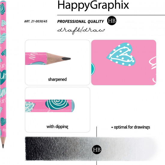 Набор карандашей чернографитовых «HappyGraphix. Сердечки. Эмоции. Бирюза»