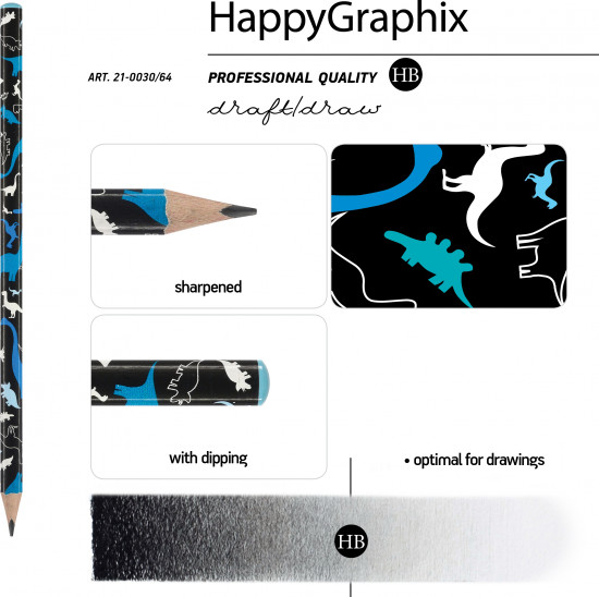 Набор карандашей чернографитовых «HappyGraphix. Сказочные животные. Динозаврики»