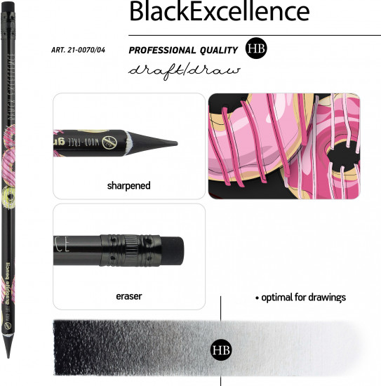 Набор карандашей чернографитовых с ластиком «Black excellence. Донат рулит!»