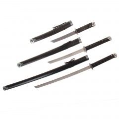 Катаны сувенирные 3 в 1 на подставке, черные ножны, под змею - Фото 1