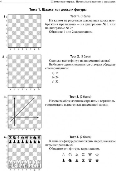 Шахматная тетрадь. Начальные сведения о шахматах