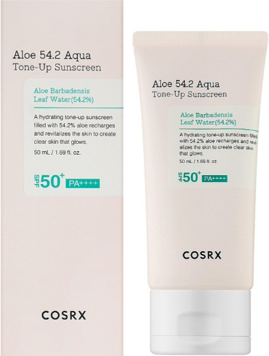 Солнцезащитный тонирующий крем для лица с алоэ SPF50+ «Aloe 54.2 Aqua Tone-Up Sunscreen»