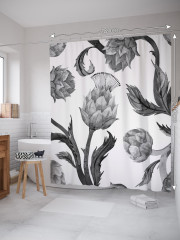 Штора для ванной с водоотталкивающей пропиткой «Артишок монохром» - Фото 1