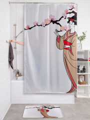 Штора для ванной с водоотталкивающей пропиткой «Гейша у ветки сакуры» - Фото 2