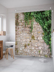 Штора для ванной с водоотталкивающей пропиткой «Дикий виноград на каменной кладке» - Фото 1