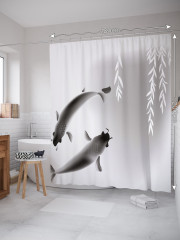 Штора для ванной с водоотталкивающей пропиткой «Карпы кои хром» - Фото 1