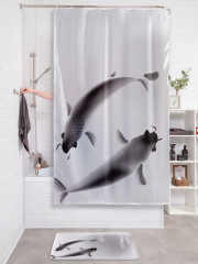 Штора для ванной с водоотталкивающей пропиткой «Карпы кои хром» - Фото 2