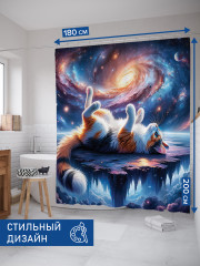Штора для ванной с водоотталкивающей пропиткой «Космос котик» - Фото 1