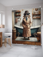 Штора для ванной с водоотталкивающей пропиткой «Кот шпион» - Фото 1