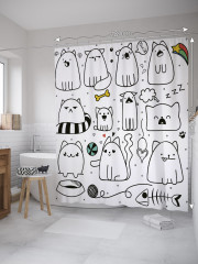 Штора для ванной с водоотталкивающей пропиткой «Кошачий распорядок» - Фото 1