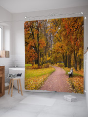 Штора для ванной с водоотталкивающей пропиткой «Лавочка у тропинки» - Фото 1