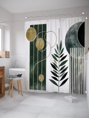 Штора для ванной с водоотталкивающей пропиткой «Листья между полосами» - Фото 1