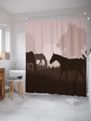 Штора для ванной с водоотталкивающей пропиткой «Лошади на пастбище» - Фото 1