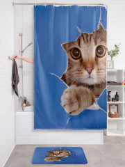Штора для ванной с водоотталкивающей пропиткой «Любопытный кот» - Фото 2