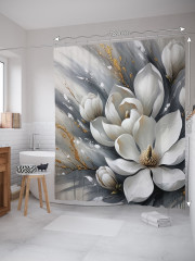Штора для ванной с водоотталкивающей пропиткой «Магнолия на мазках краски» - Фото 1