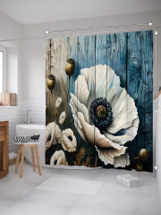Штора для ванной с водоотталкивающей пропиткой «Маки на досках» - Фото 1