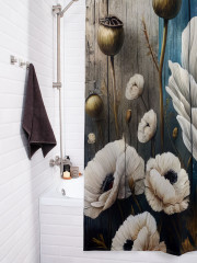 Штора для ванной с водоотталкивающей пропиткой «Маки на досках» - Фото 3