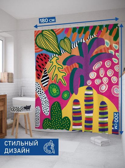 Штора для ванной с водоотталкивающей пропиткой «Неоновые тропики»