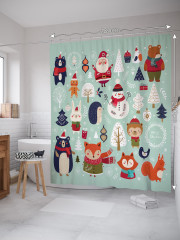 Штора для ванной с водоотталкивающей пропиткой «Новогодние зверюшки» - Фото 1