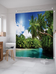 Штора для ванной с водоотталкивающей пропиткой «Пальмы на берегу пляжа» - Фото 1
