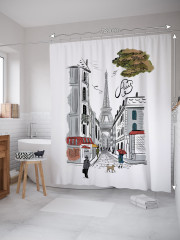Штора для ванной с водоотталкивающей пропиткой «Париж кафе и эйфелевая башня» - Фото 1