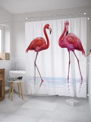 Штора для ванной с водоотталкивающей пропиткой «Парочка фламинго» - Фото 1