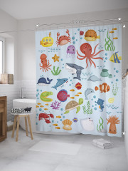 Штора для ванной с водоотталкивающей пропиткой «Подводные жители наив» - Фото 1