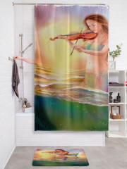 Штора для ванной с водоотталкивающей пропиткой «Русалка и скрипка» - Фото 2