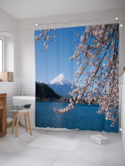Штора для ванной с водоотталкивающей пропиткой «Сакура на фоне Фудзиямы» - Фото 1