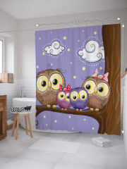 Штора для ванной с водоотталкивающей пропиткой «Семья сов на дереве» - Фото 1