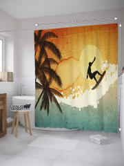 Штора для ванной с водоотталкивающей пропиткой «Серф на закате» - Фото 1