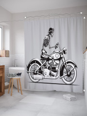 Штора для ванной с водоотталкивающей пропиткой «Скелет на мотоцикле» - Фото 1