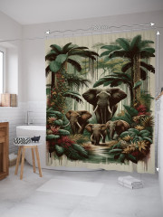 Штора для ванной с водоотталкивающей пропиткой «Слоны в джунглях» - Фото 1