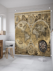 Штора для ванной с водоотталкивающей пропиткой «Старинная картография» - Фото 1