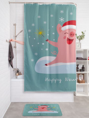 Штора для ванной с водоотталкивающей пропиткой «Счастливая свинка» - Фото 2