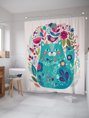 Штора для ванной с водоотталкивающей пропиткой «Счастливый котик» - Фото 1