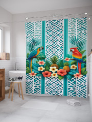 Штора для ванной с водоотталкивающей пропиткой «Тропические попугаи» - Фото 1