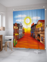 Штора для ванной с водоотталкивающей пропиткой «Улочка Дикого Запада» - Фото 1