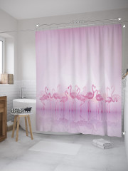 Штора для ванной с водоотталкивающей пропиткой «Фламинго в тумане» - Фото 1