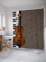 Штора для ванной с водоотталкивающей пропиткой «Фортепиано и скрипка гранж» - Фото 1