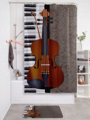 Штора для ванной с водоотталкивающей пропиткой «Фортепиано и скрипка гранж» - Фото 2