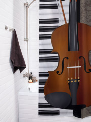 Штора для ванной с водоотталкивающей пропиткой «Фортепиано и скрипка гранж» - Фото 3