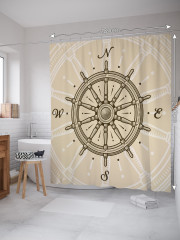 Штора для ванной с водоотталкивающей пропиткой «Штурвал компас» - Фото 1