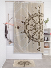 Штора для ванной с водоотталкивающей пропиткой «Штурвал компас» - Фото 2