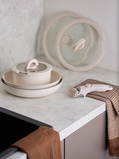 Набор посуды для приготовления с крышками и съемной ручкой «Smart Ceramic»