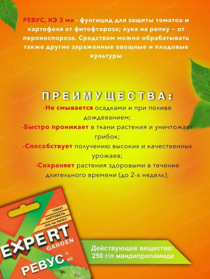 Средство от фитофтороза и пероноспороза томатов, лука, картофеля «Ревус»
